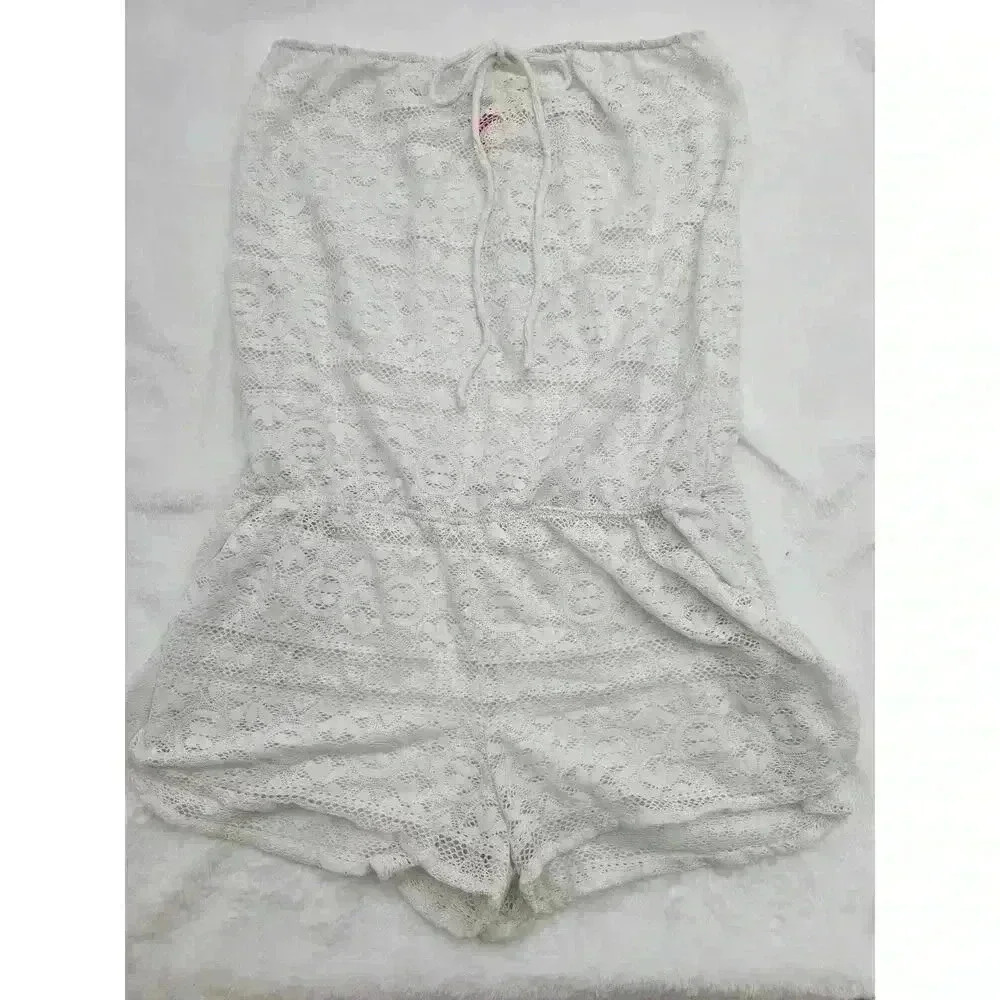 Victoria's Secret Women's Size M White Boho Strapless Romper Swim Coverup